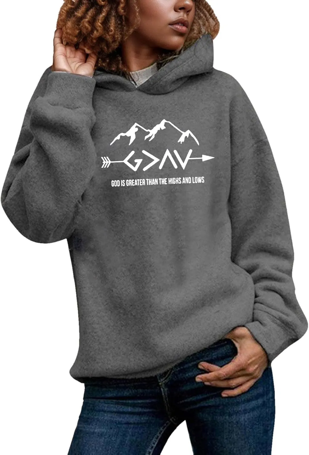 Jesus Sweatshirts For Womens God Is Greater Than The Highs And Lows Comfy Pullover Long Sleeve Round Neck Tops