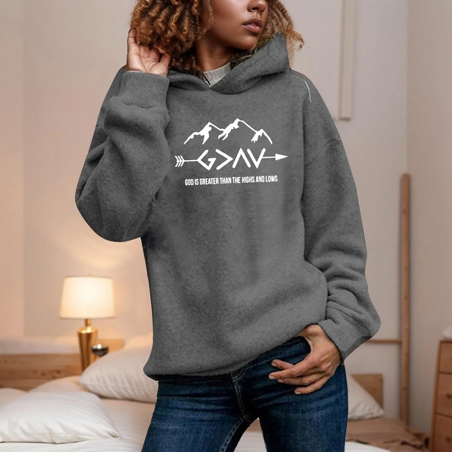 Jesus Sweatshirts For Womens God Is Greater Than The Highs And Lows Comfy Pullover Long Sleeve Round Neck Tops