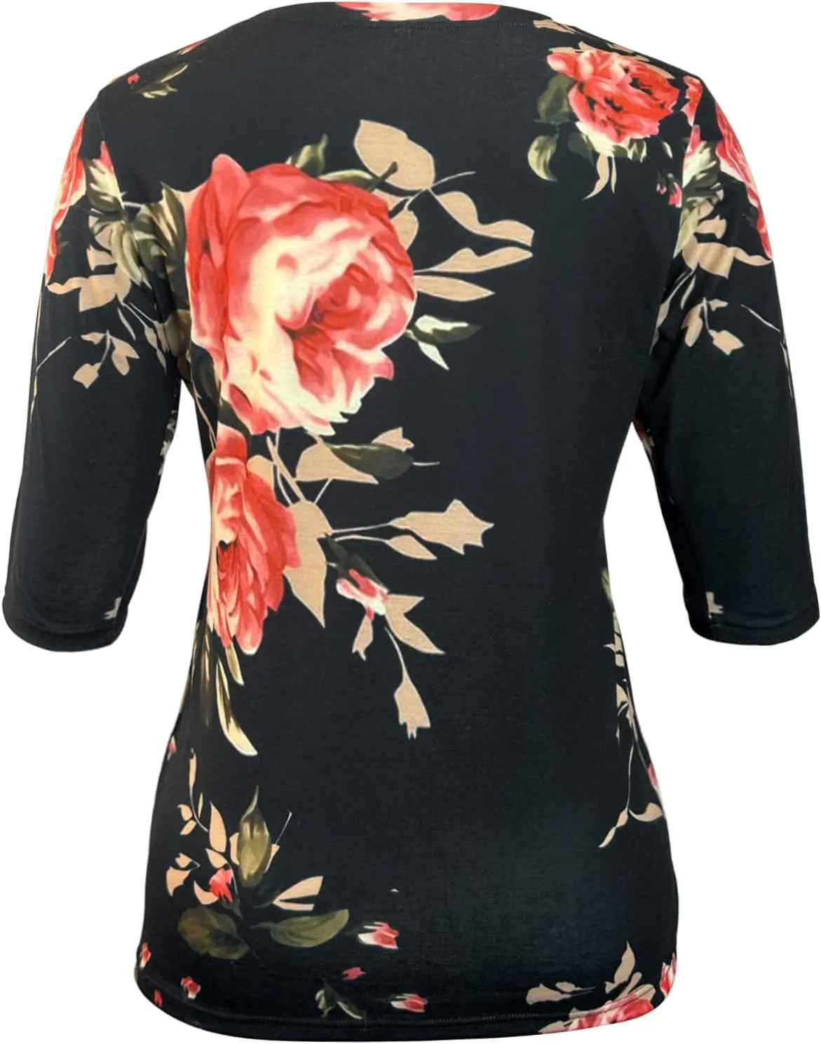 JomeDesign Womens Tops 3/4 Sleeve Shirts Round Neck Loose Casual Blouses Floral Print Tshirts