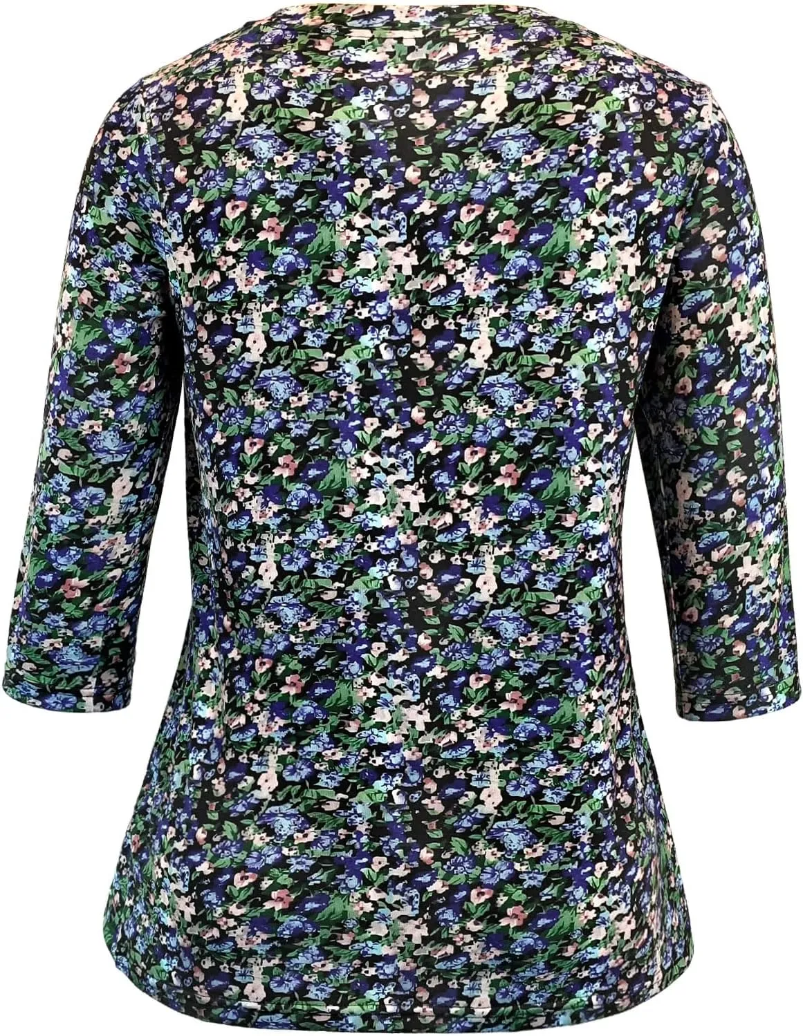 JomeDesign Womens Tops 3/4 Sleeve Shirts Round Neck Loose Casual Blouses Floral Print Tshirts