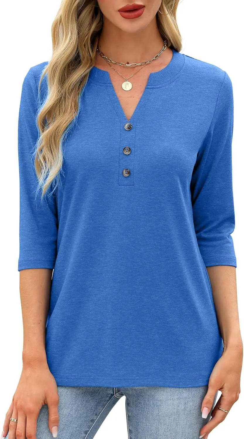 JomeDesign Womens Tops 3/4 Sleeve V Neck Shirts Dressy Casual Tunic Blouses Summer Tees