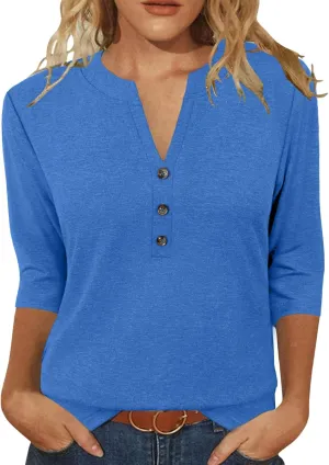 JomeDesign Womens Tops 3/4 Sleeve V Neck Shirts Dressy Casual Tunic Blouses Summer Tees