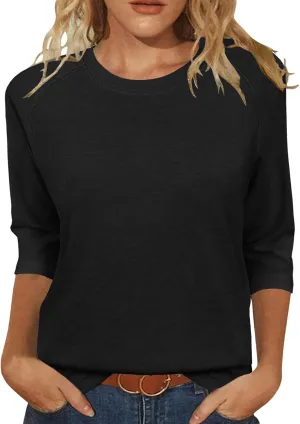 JomeDesign Womens Tops Casual 3/4 Sleeve Crew Neck Shirts Loose Fit Tunic Blouses Summer Tees