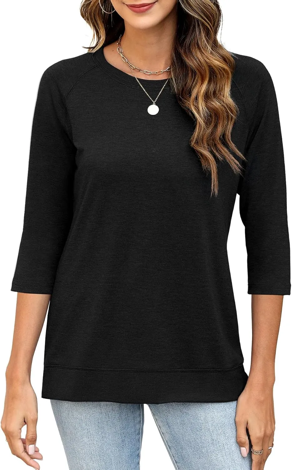 JomeDesign Womens Tops Casual 3/4 Sleeve Crew Neck Shirts Loose Fit Tunic Blouses Summer Tees