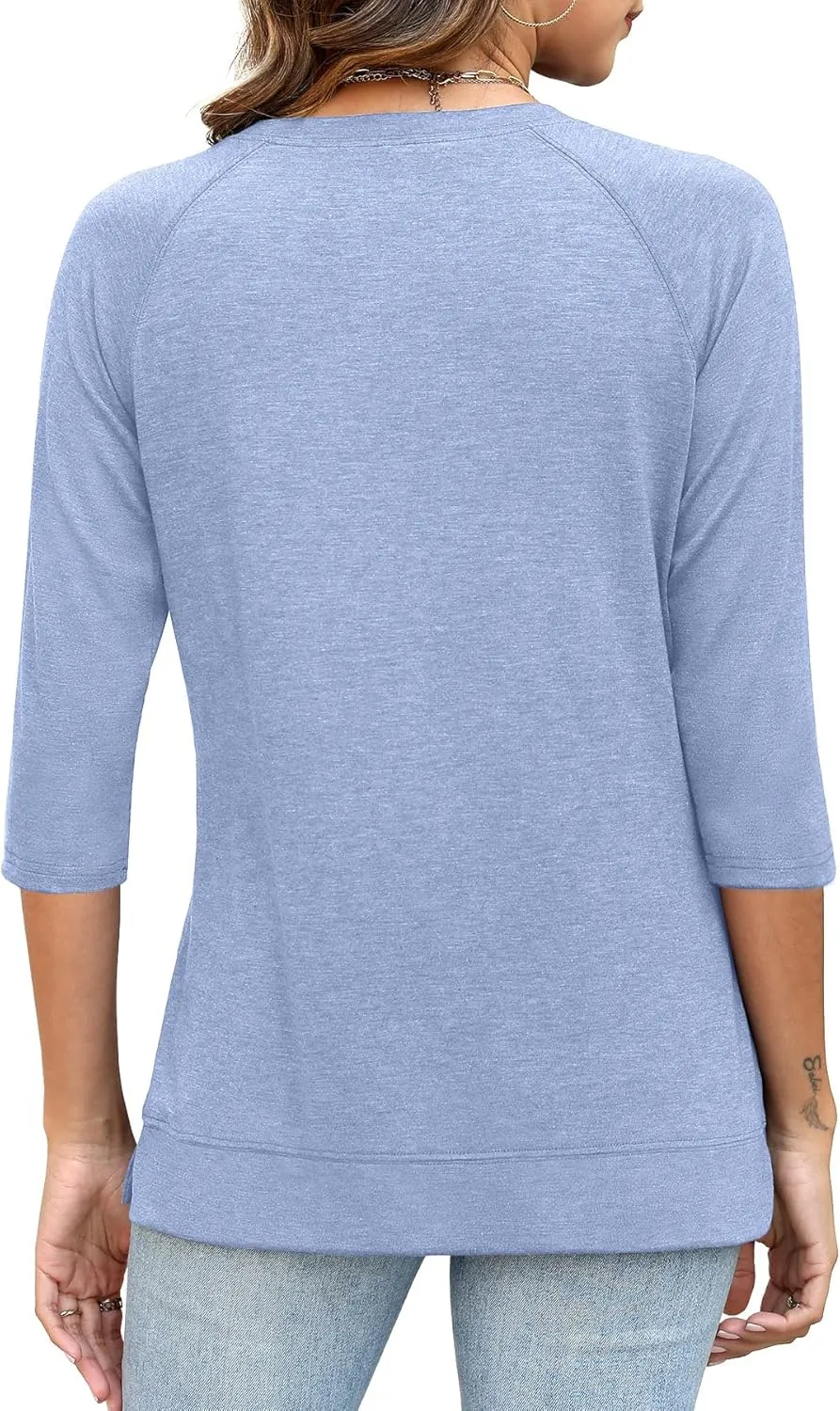 JomeDesign Womens Tops Casual 3/4 Sleeve Crew Neck Shirts Loose Fit Tunic Blouses Summer Tees