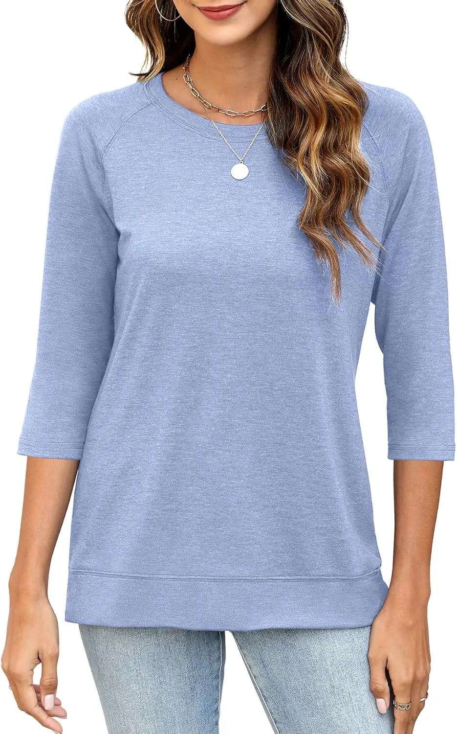 JomeDesign Womens Tops Casual 3/4 Sleeve Crew Neck Shirts Loose Fit Tunic Blouses Summer Tees