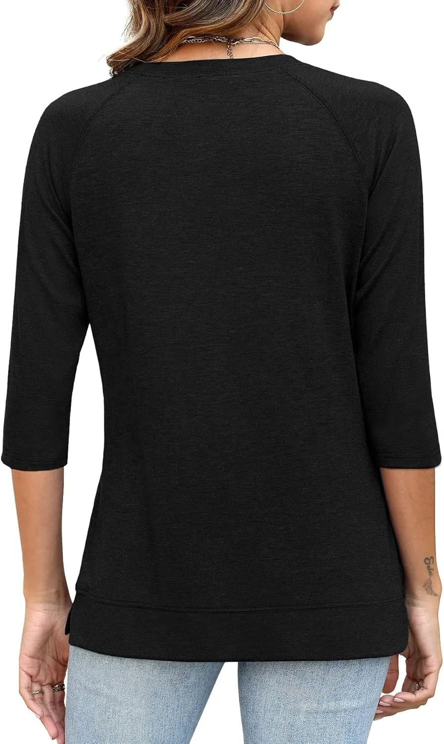 JomeDesign Womens Tops Casual 3/4 Sleeve Crew Neck Shirts Loose Fit Tunic Blouses Summer Tees