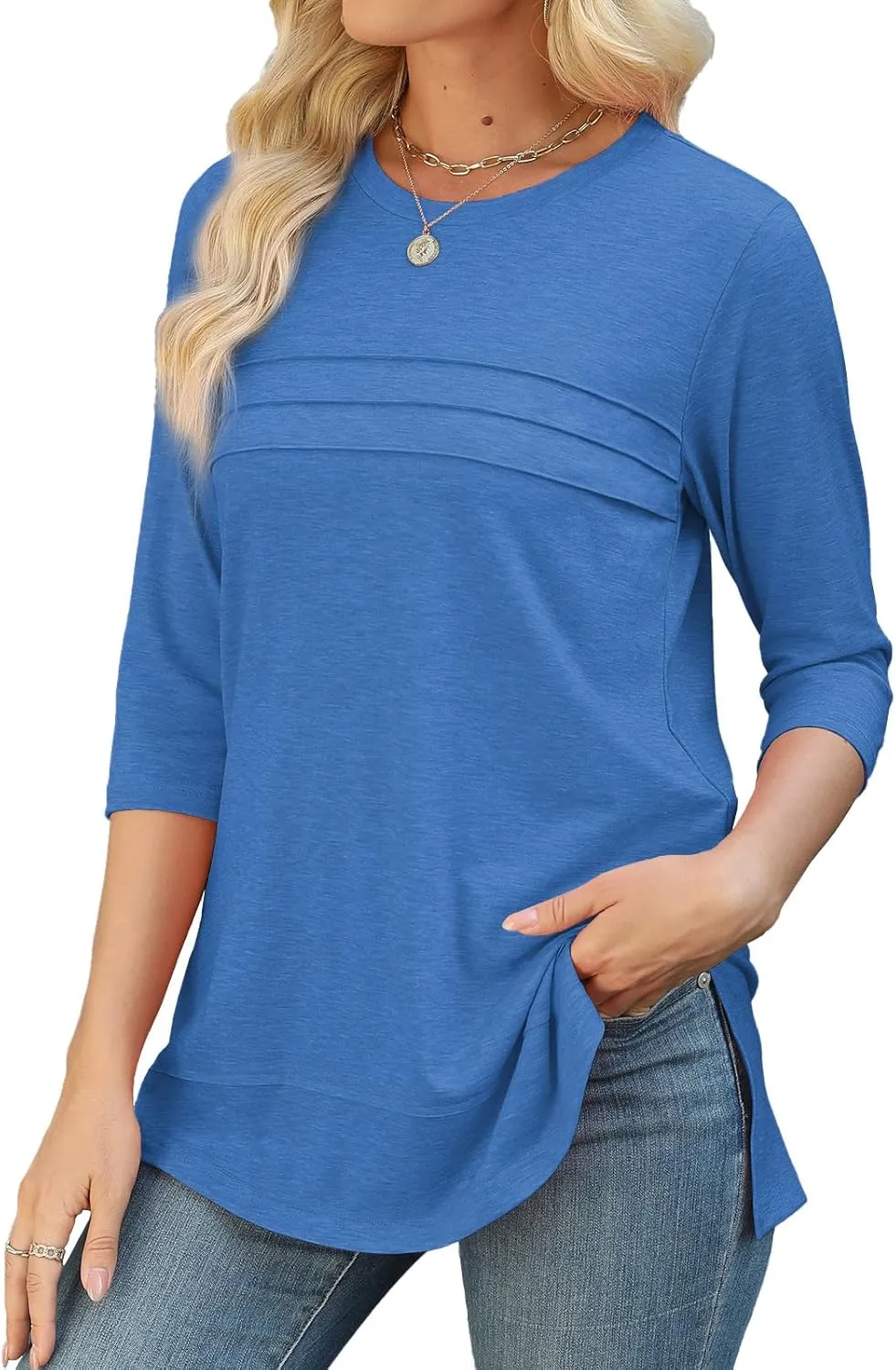 JomeDesign Womens Tunic Tops 3/4 Sleeve Shirts Loose Casual Blouses Side Split Summer Tees