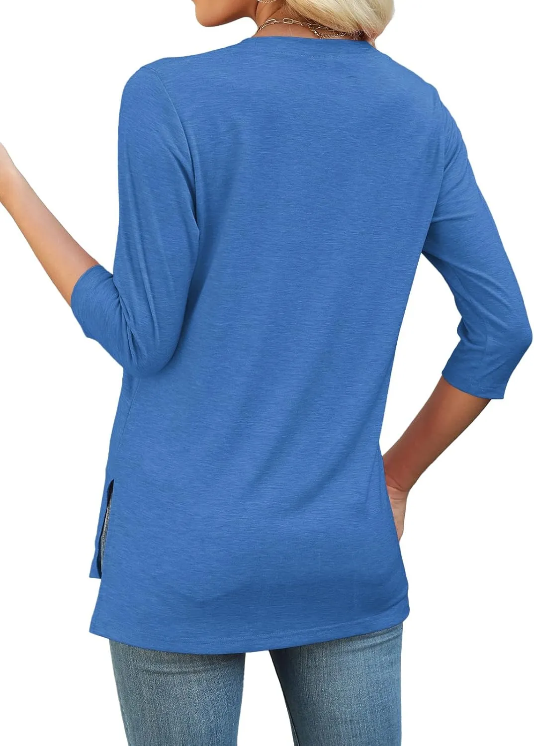 JomeDesign Womens Tunic Tops 3/4 Sleeve Shirts Loose Casual Blouses Side Split Summer Tees