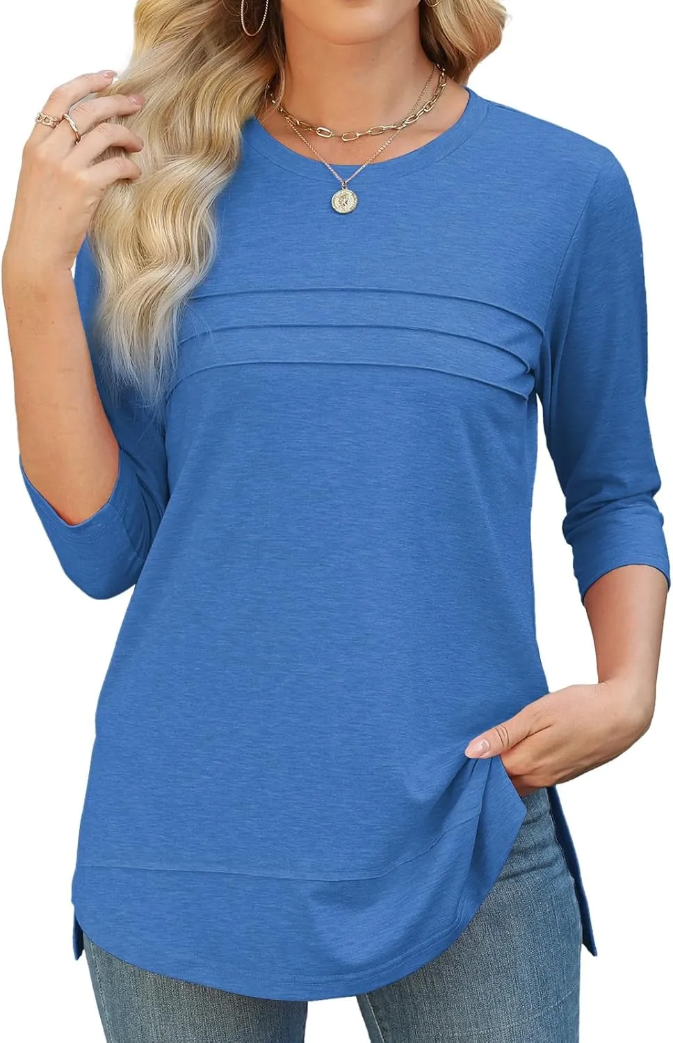 JomeDesign Womens Tunic Tops 3/4 Sleeve Shirts Loose Casual Blouses Side Split Summer Tees