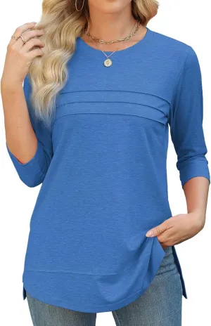 JomeDesign Womens Tunic Tops 3/4 Sleeve Shirts Loose Casual Blouses Side Split Summer Tees