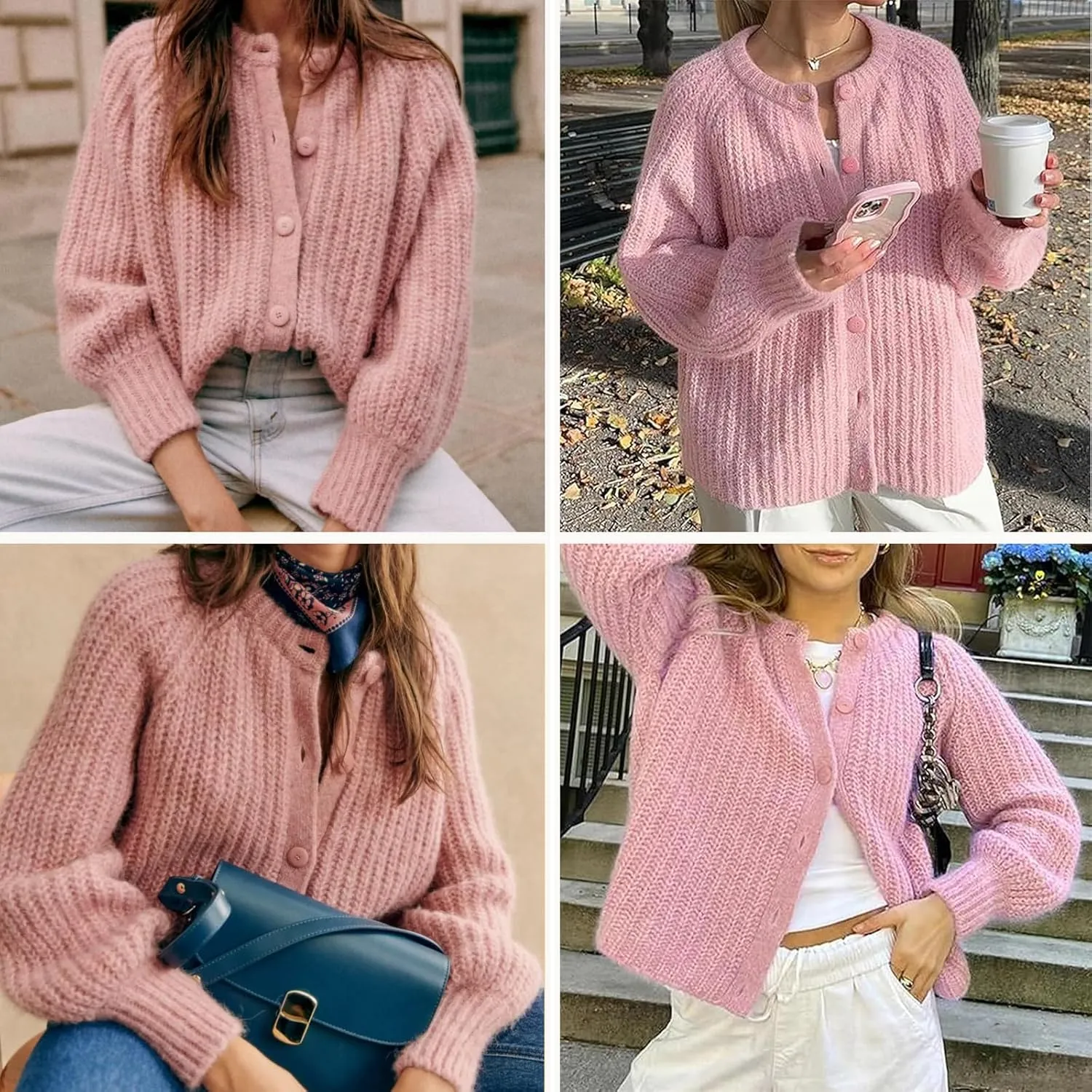 KEOMUD Women's Long Sleeve Cardigan Sweaters 2025 Spring Casual Crewneck Button Down Chunky Knit Cardigans