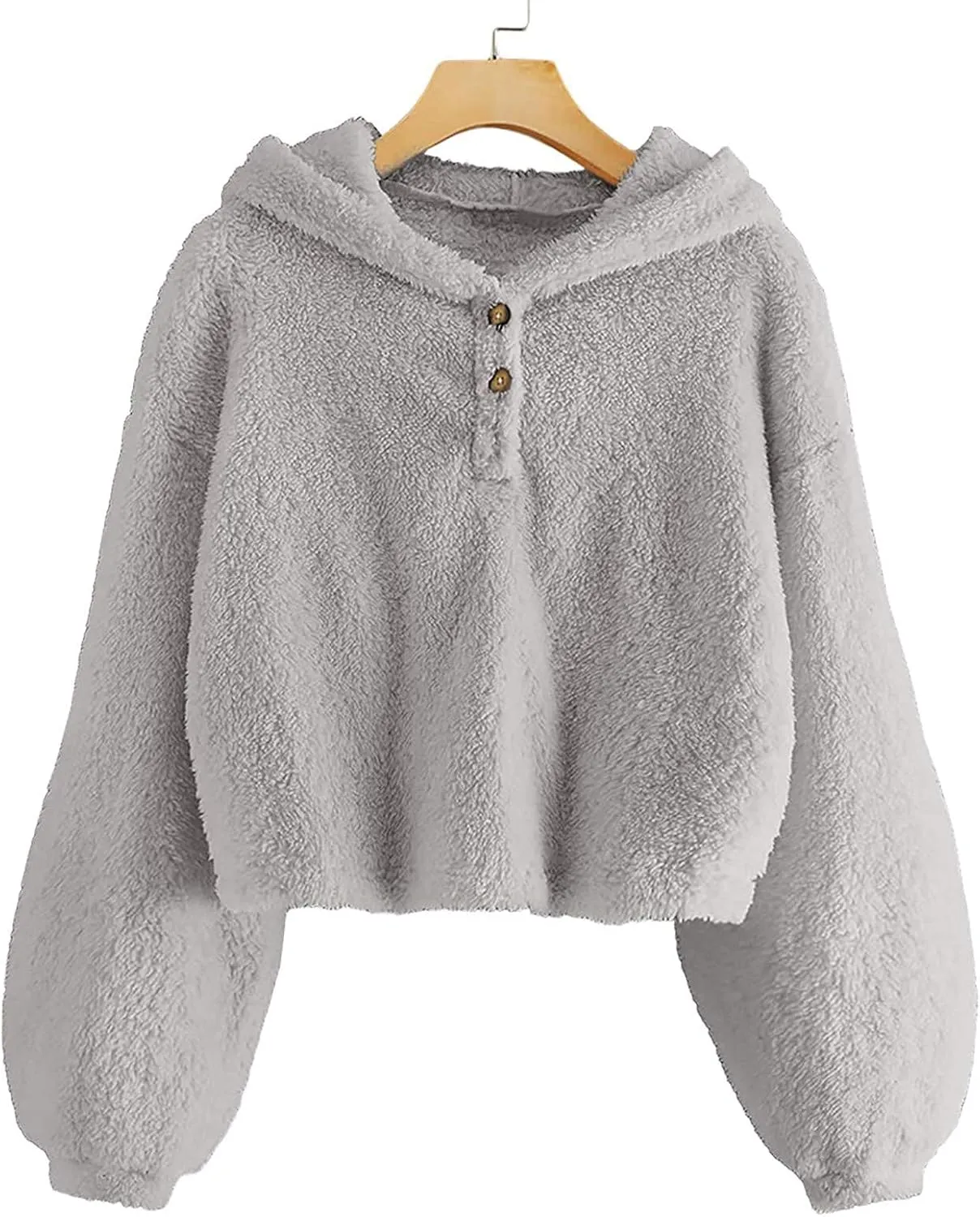 Kids Girl's Fuzzy Hoodies Warm Loose Fleece Button Down Pullover Sweatshirts Winter Tops