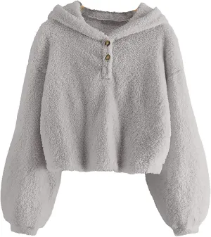 Kids Girl's Fuzzy Hoodies Warm Loose Fleece Button Down Pullover Sweatshirts Winter Tops
