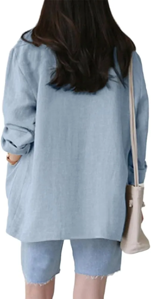 Kinghua Linen Blazer Women Casual Long Sleeve Jackets Spring Summer 2025 Lightweight Business Tops