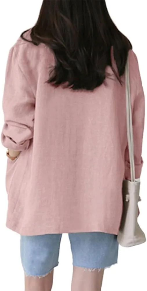 Kinghua Linen Blazer Women Casual Long Sleeve Jackets Spring Summer 2025 Lightweight Business Tops