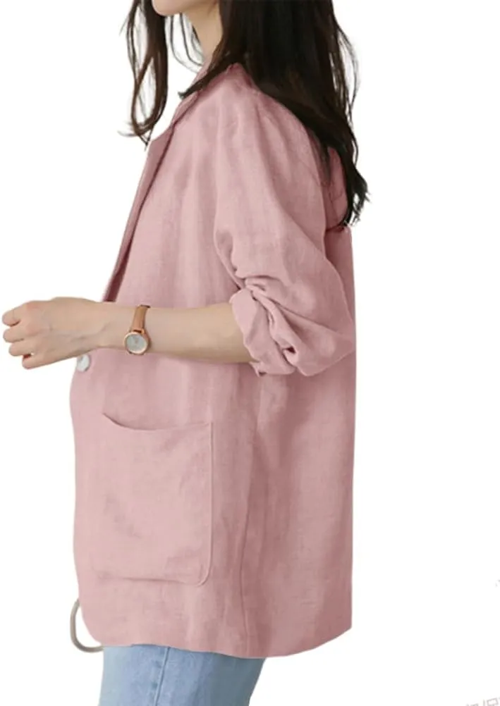 Kinghua Linen Blazer Women Casual Long Sleeve Jackets Spring Summer 2025 Lightweight Business Tops