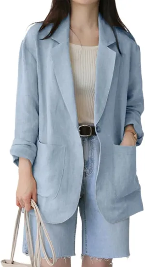Kinghua Linen Blazer Women Casual Long Sleeve Jackets Spring Summer 2025 Lightweight Business Tops