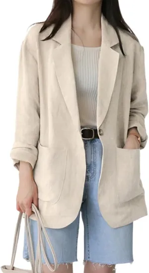 Kinghua Linen Blazer Women Casual Long Sleeve Jackets Spring Summer 2025 Lightweight Business Tops