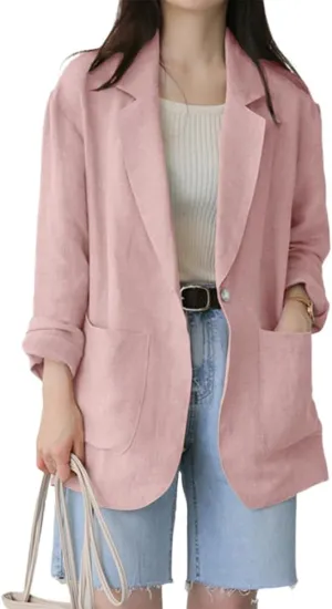 Kinghua Linen Blazer Women Casual Long Sleeve Jackets Spring Summer 2025 Lightweight Business Tops