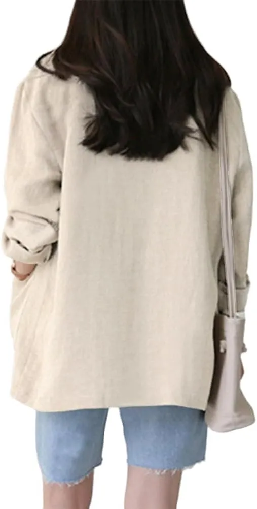 Kinghua Linen Blazer Women Casual Long Sleeve Jackets Spring Summer 2025 Lightweight Business Tops