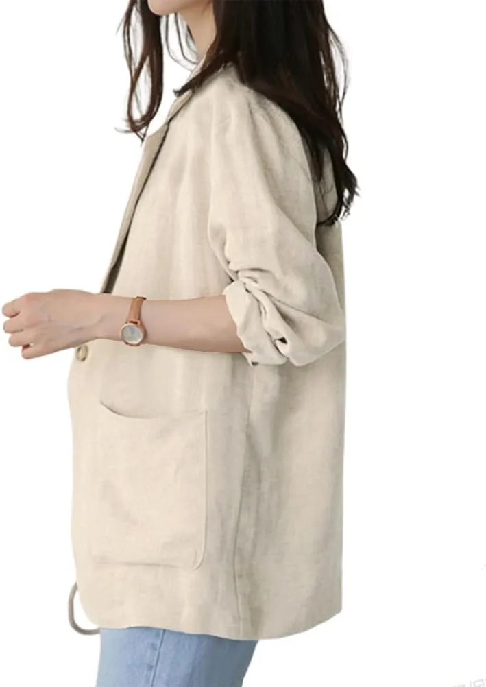 Kinghua Linen Blazer Women Casual Long Sleeve Jackets Spring Summer 2025 Lightweight Business Tops