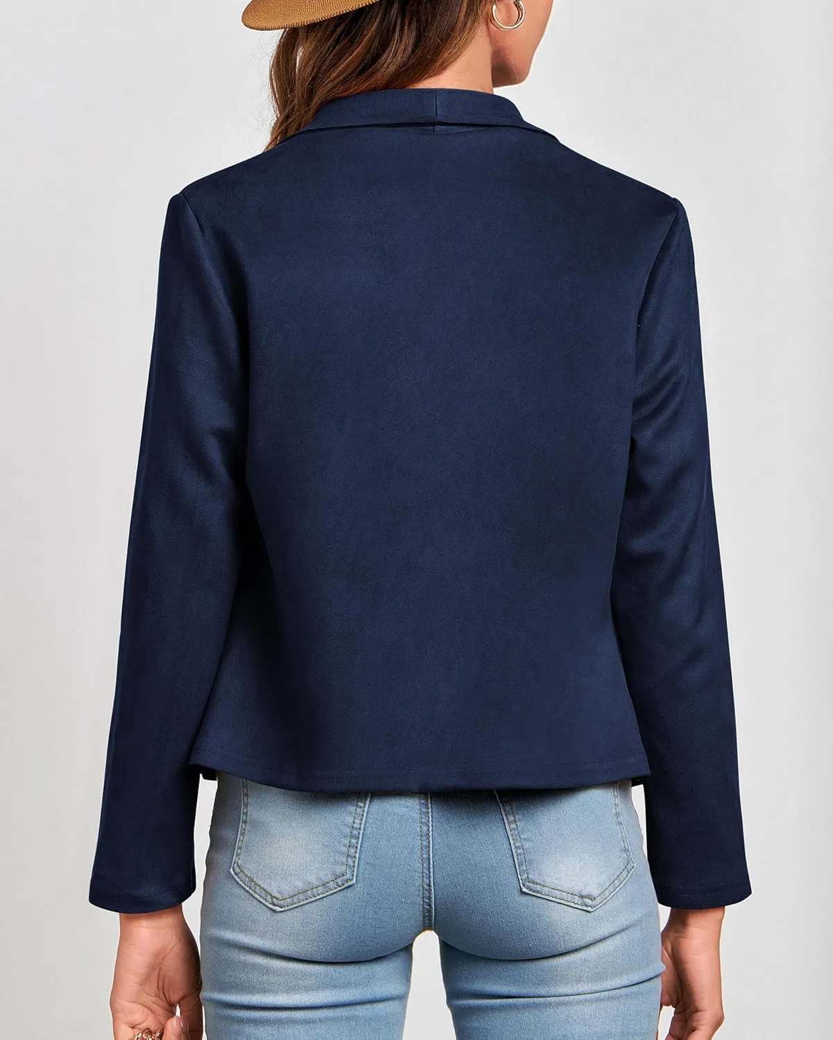 KIRUNDO Womens Fashion Faux Suede Jacket 2024 Fall Winter Casual Long Sleeve Open Front Bomber Cropped Coat Outerwear