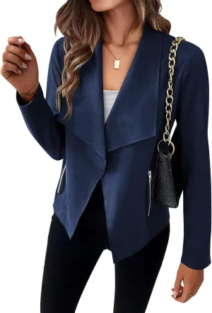 KIRUNDO Womens Fashion Faux Suede Jacket 2024 Fall Winter Casual Long Sleeve Open Front Bomber Cropped Coat Outerwear