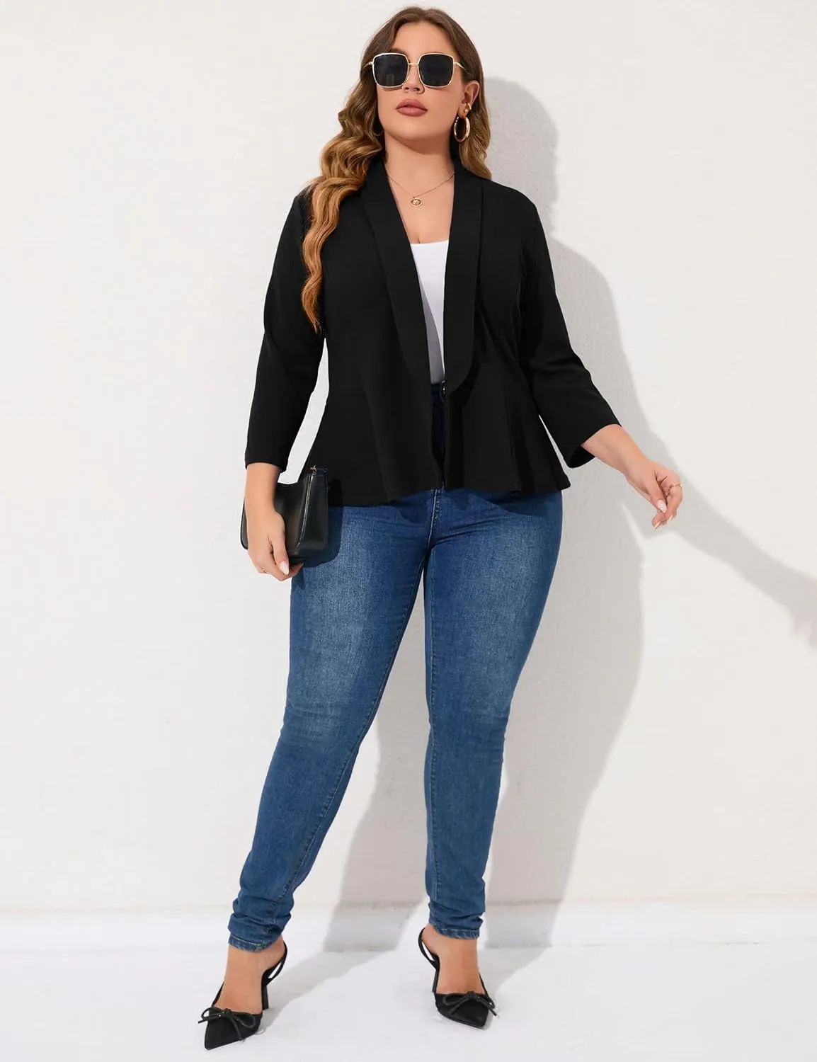 KOJOOIN Women Plus Size Casual Blazer Open Front Long Sleeve Work Office Cardigan Jackets