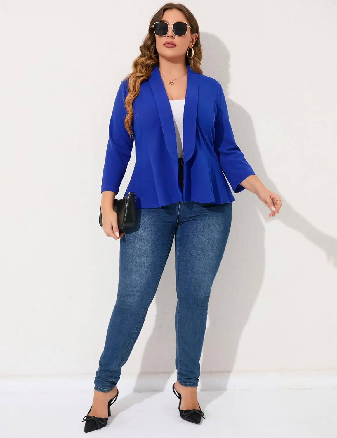 KOJOOIN Women Plus Size Casual Blazer Open Front Long Sleeve Work Office Cardigan Jackets