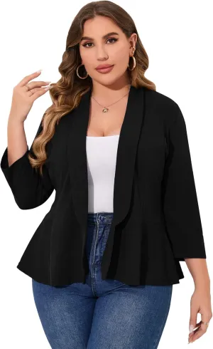 KOJOOIN Women Plus Size Casual Blazer Open Front Long Sleeve Work Office Cardigan Jackets