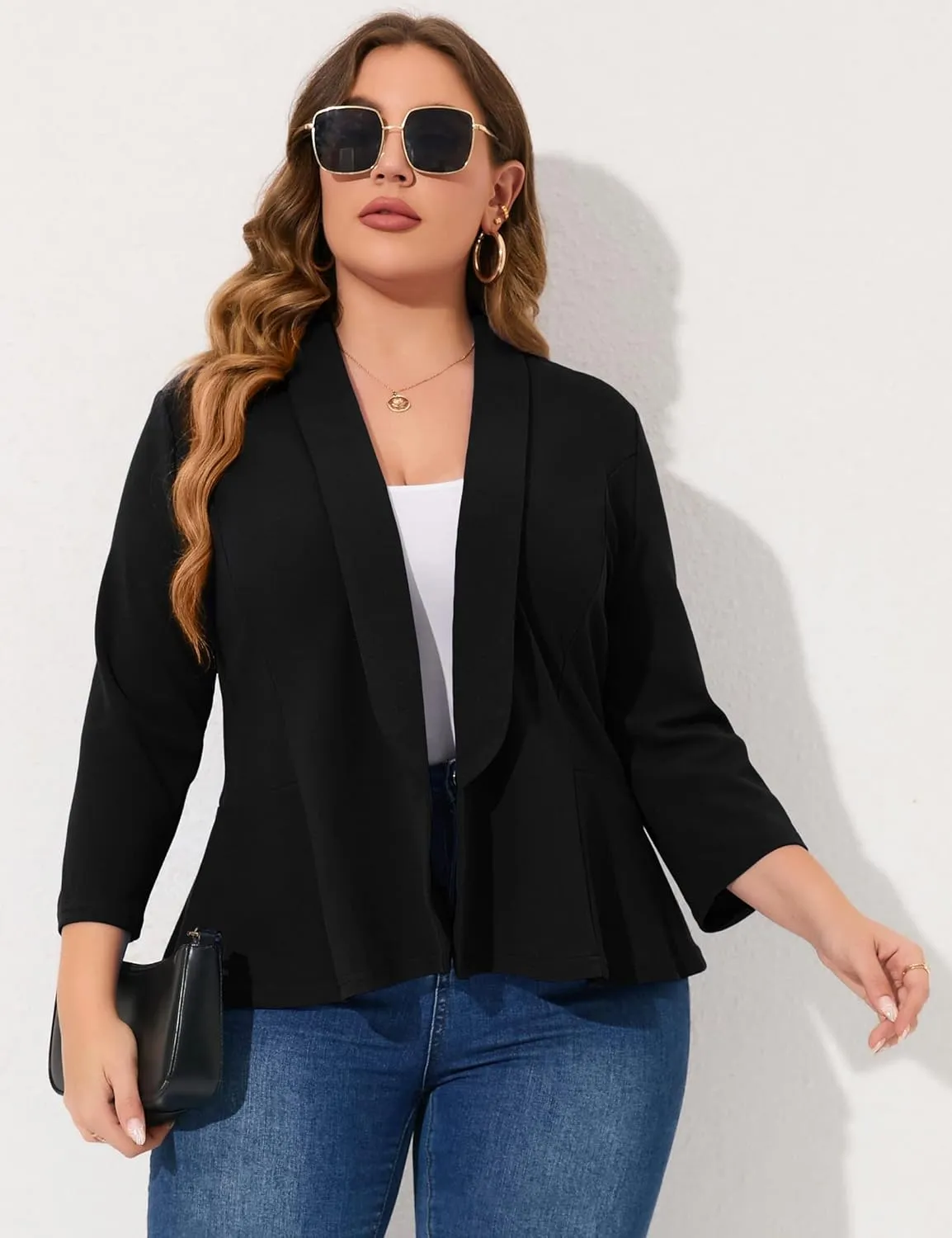 KOJOOIN Women Plus Size Casual Blazer Open Front Long Sleeve Work Office Cardigan Jackets