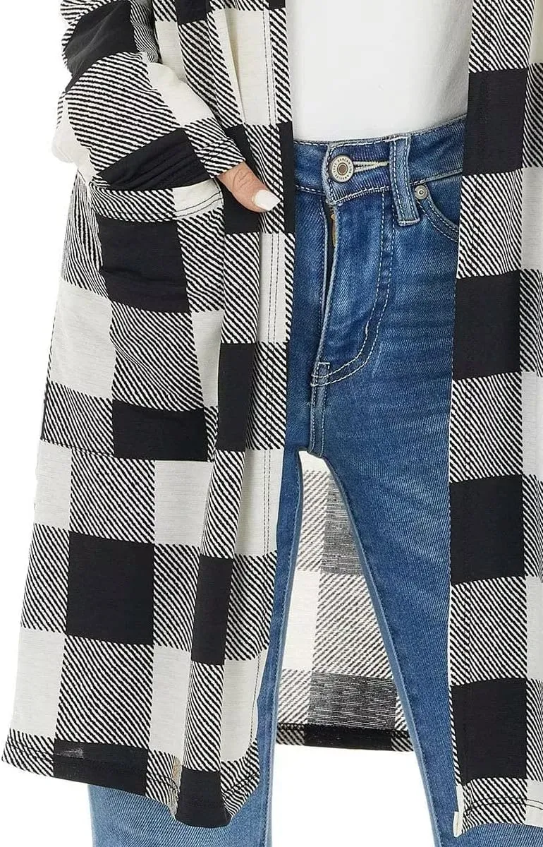 Lacozy Women's Open Front Long Cardigan Draped Snap Buffalo Plaid Shirt Kimono Cardigan Knit Sweater