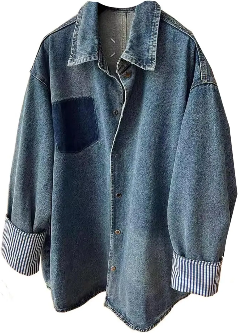 Ladies' Casual Classic Long Sleeve Denim Jacket -blue-Large