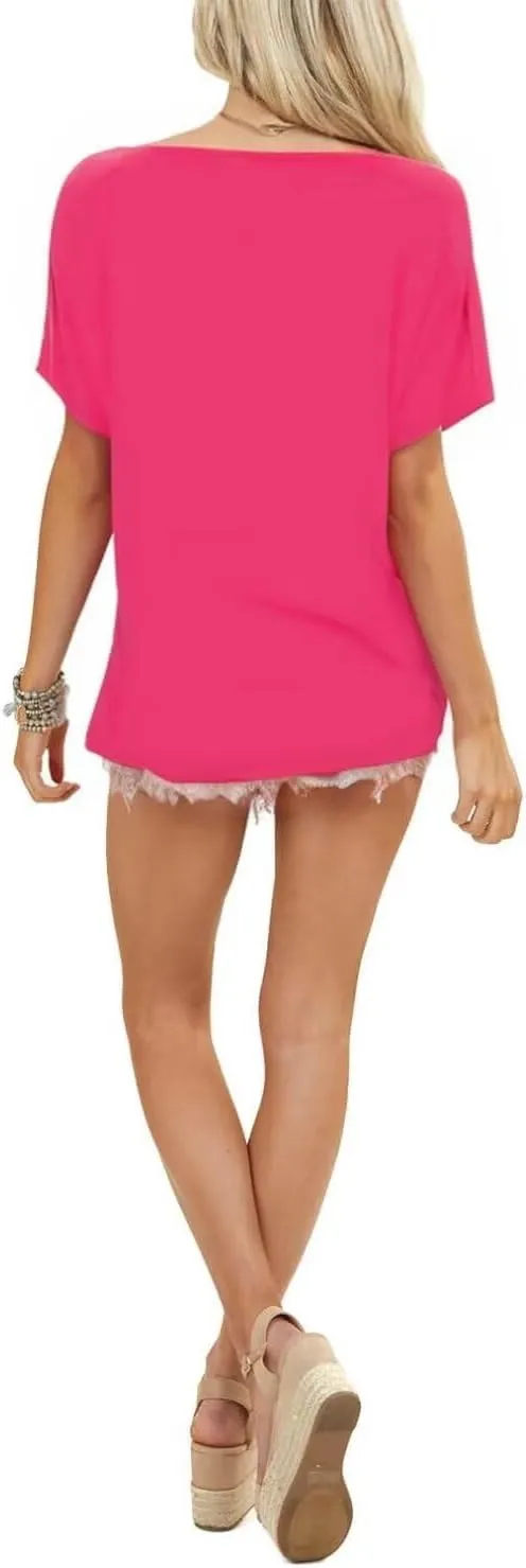 LEEDYA Women Off Shoulder Tops Short Sleeve T-Shirts Loose Blouses Oversized Tunic Tops