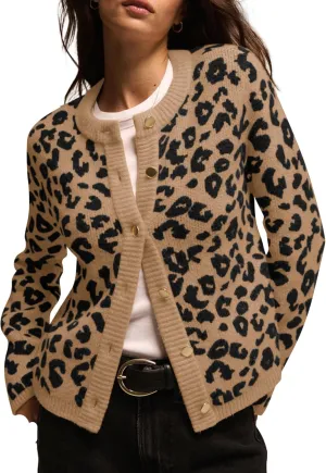 Leopard Print Cardigans for Women Cheetah Open Front Sweaters Button Down Knit Fall Clothes Long Sleeve Outwear Coats