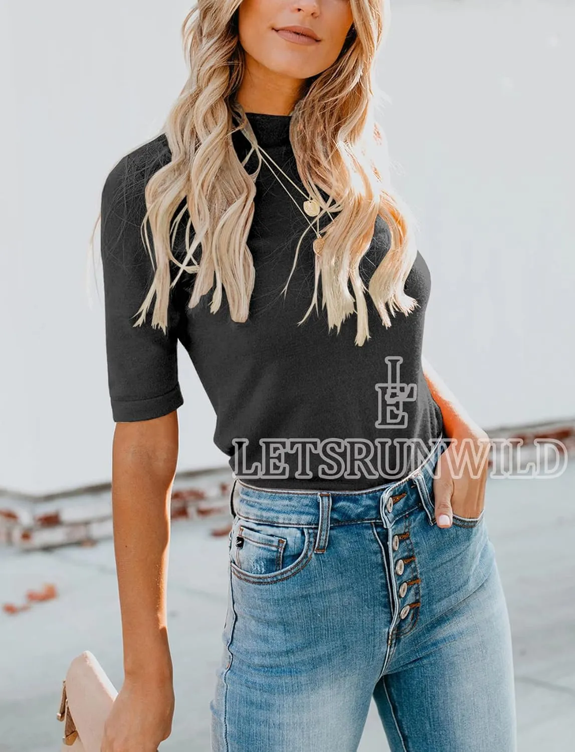 LETSRUNWILD Business Casual Tops for Women Dressy Cute Tops Mock Turtleneck Tshirts Shirts