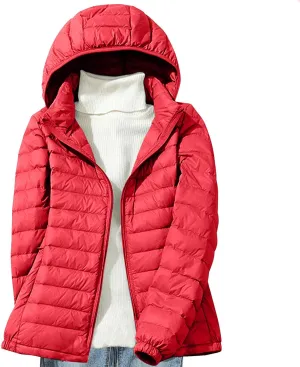 Lightweight Jackets For Women With Hood Long Sleeve Trendy Zip Solid Color Down Coat Winter Warm Casual Puffer Jacket