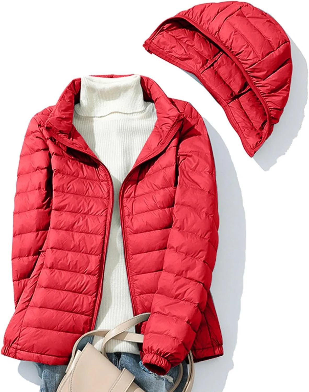 Lightweight Jackets For Women With Hood Long Sleeve Trendy Zip Solid Color Down Coat Winter Warm Casual Puffer Jacket