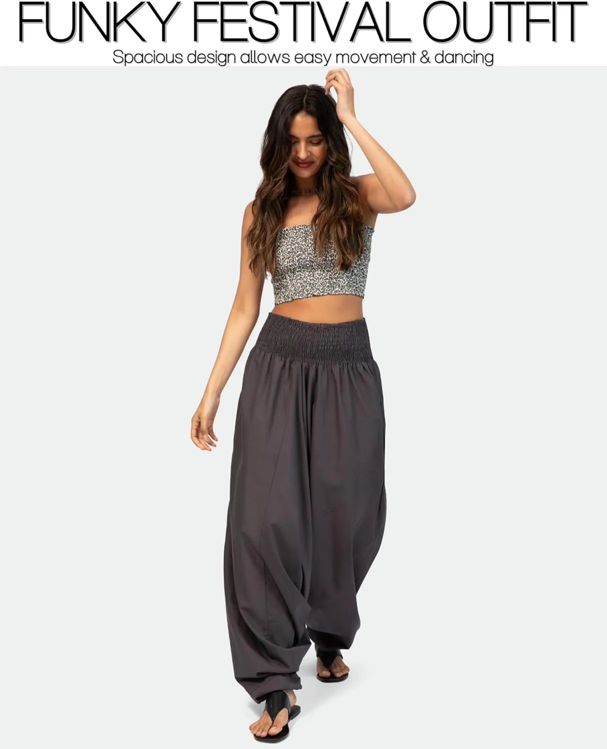 likemary Harem Pants Women Jumpsuits  Maxi Romper Pulls Down into Cotton Boho Pants with Pockets  One Size 2-in-1 Outfit