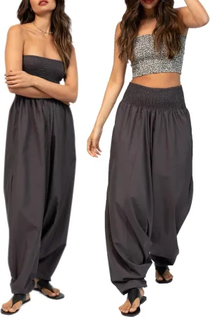 likemary Harem Pants Women Jumpsuits  Maxi Romper Pulls Down into Cotton Boho Pants with Pockets  One Size 2-in-1 Outfit