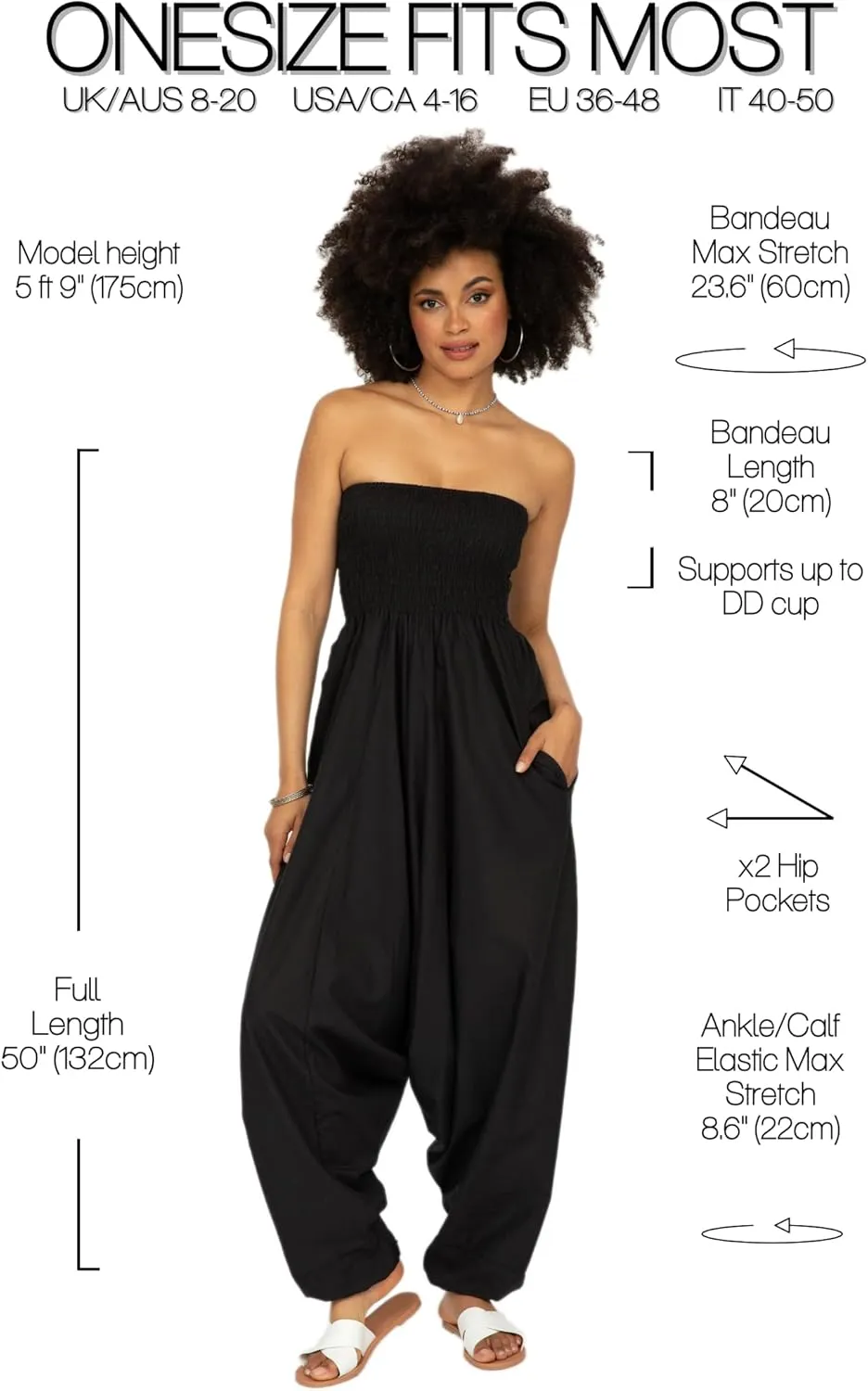likemary Harem Pants Women Jumpsuits  Maxi Romper Pulls Down into Cotton Boho Pants with Pockets  One Size 2-in-1 Outfit