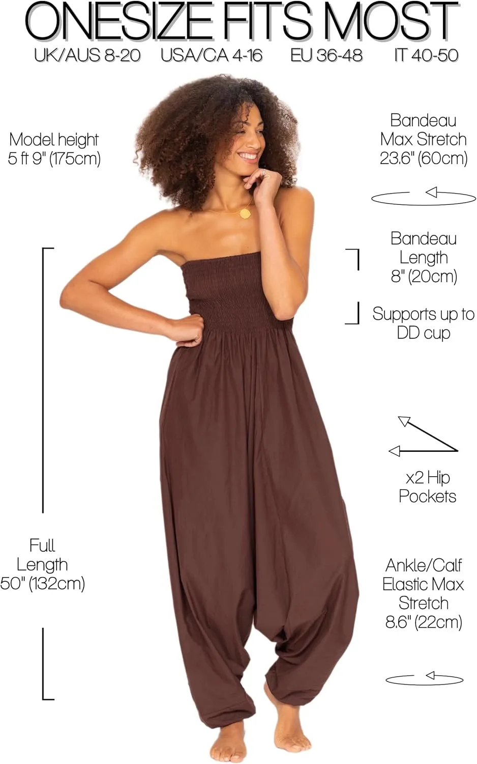 likemary Harem Pants Women Jumpsuits  Maxi Romper Pulls Down into Cotton Boho Pants with Pockets  One Size 2-in-1 Outfit