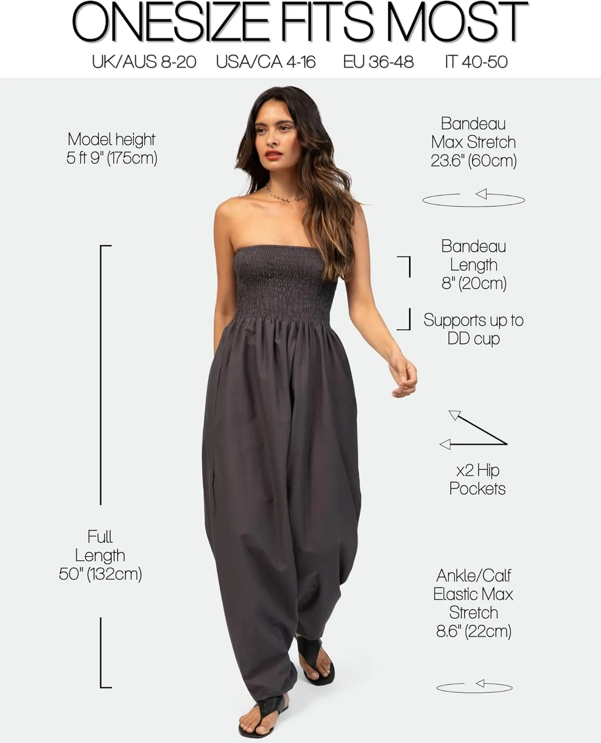 likemary Harem Pants Women Jumpsuits  Maxi Romper Pulls Down into Cotton Boho Pants with Pockets  One Size 2-in-1 Outfit