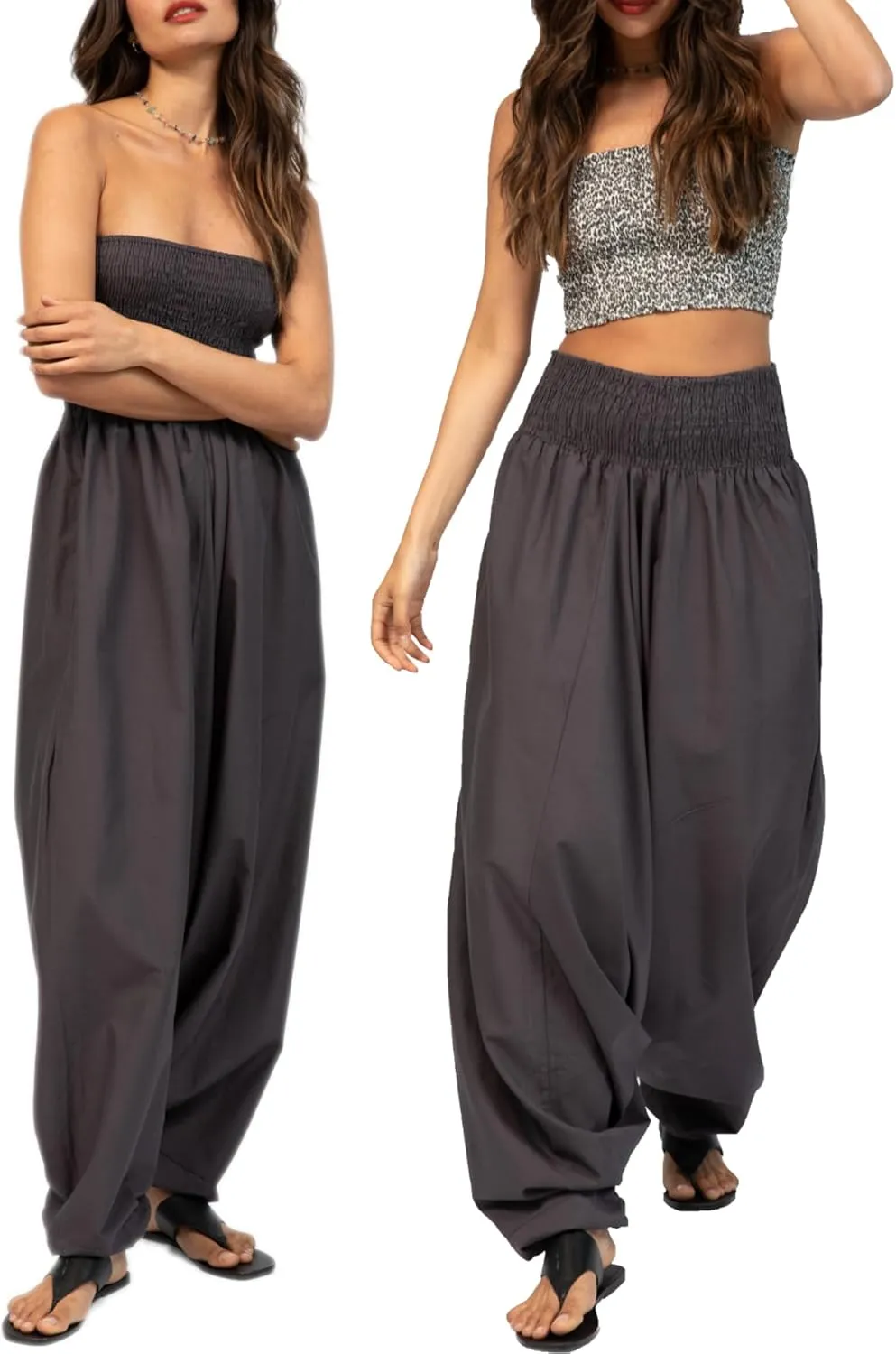 likemary Harem Pants Women Jumpsuits  Maxi Romper Pulls Down into Cotton Boho Pants with Pockets  One Size 2-in-1 Outfit