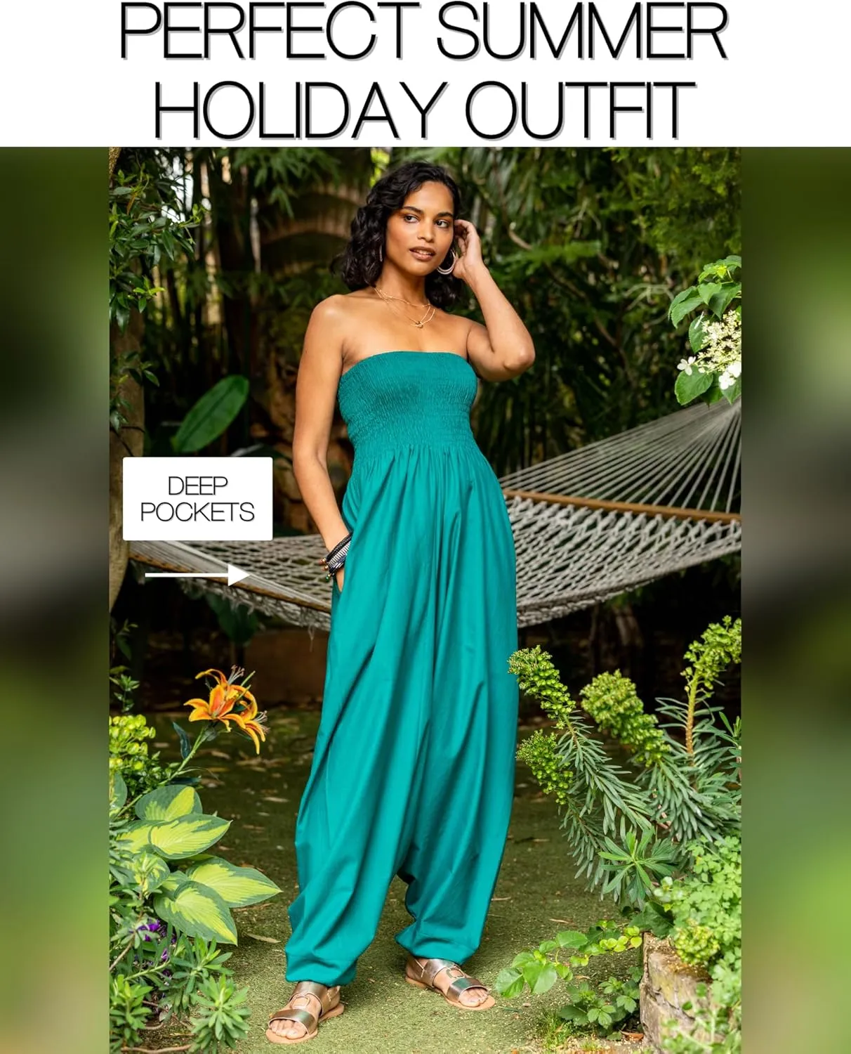 likemary Harem Pants Women Jumpsuits  Maxi Romper Pulls Down into Cotton Boho Pants with Pockets  One Size 2-in-1 Outfit