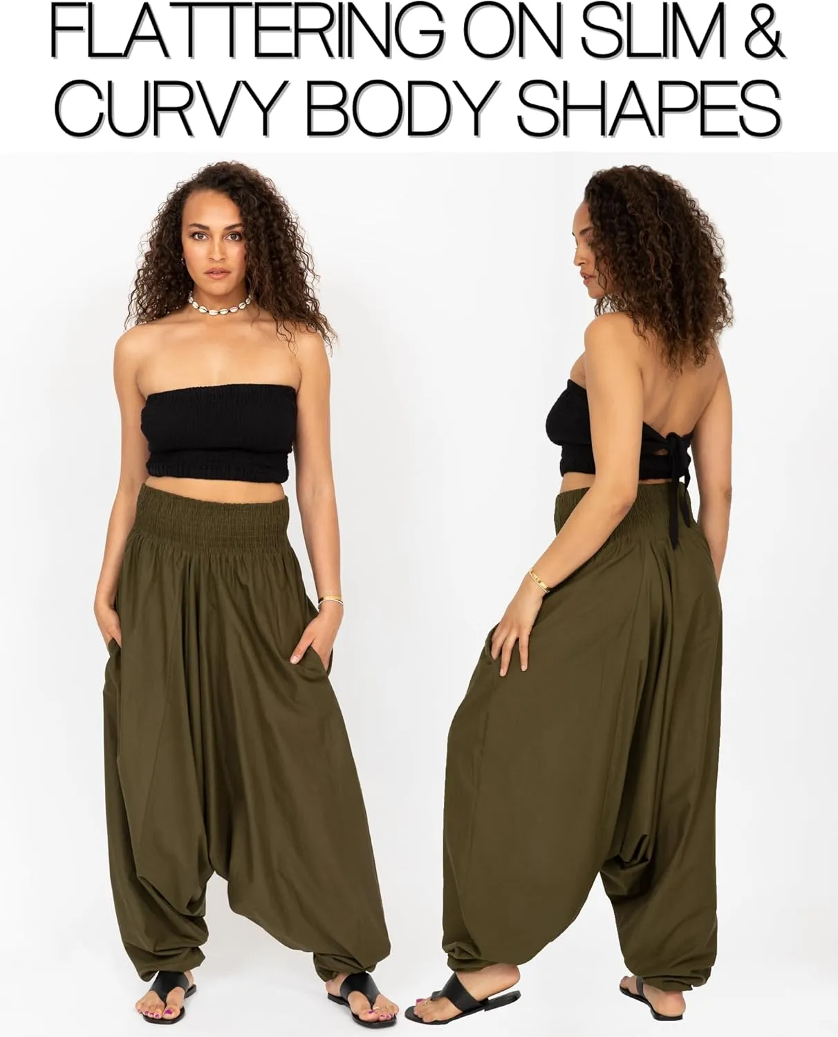 likemary Harem Pants Women Jumpsuits  Maxi Romper Pulls Down into Cotton Boho Pants with Pockets  One Size 2-in-1 Outfit