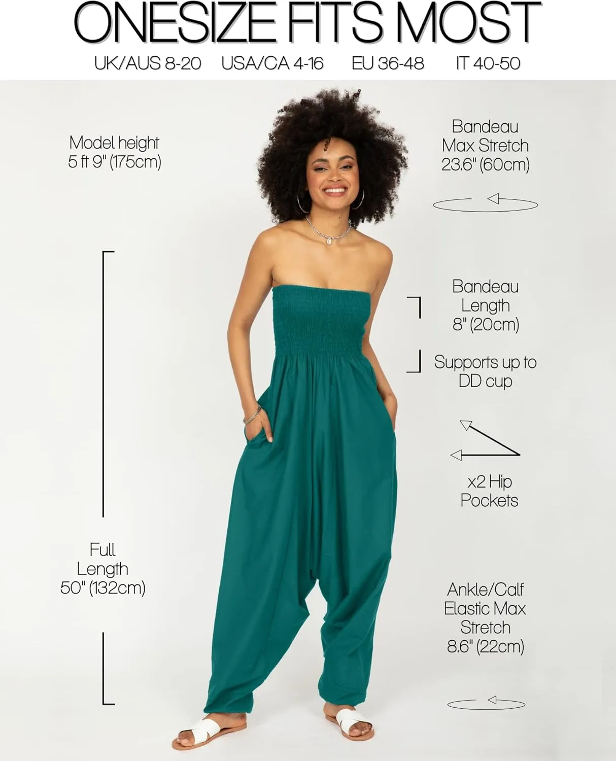 likemary Harem Pants Women Jumpsuits  Maxi Romper Pulls Down into Cotton Boho Pants with Pockets  One Size 2-in-1 Outfit
