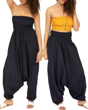 likemary Harem Pants Women Jumpsuits  Maxi Romper Pulls Down into Cotton Boho Pants with Pockets  One Size 2-in-1 Outfit