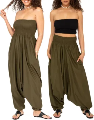 likemary Harem Pants Women Jumpsuits  Maxi Romper Pulls Down into Cotton Boho Pants with Pockets  One Size 2-in-1 Outfit